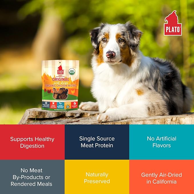 PLATO Original Real Strips Organic Chicken 3oz, Natural (850002221527)