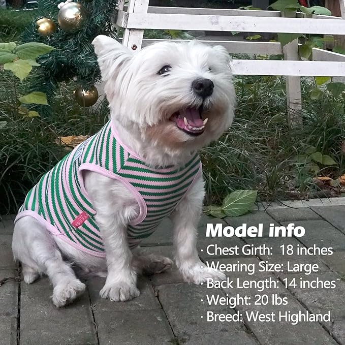 KYEESE 2Pack Dog Shirts Striped Soft Stretchy Dog T-Shirts Lightweight Tank Top Sleeveless Vest Breathable Pet Outfit, XX-Large, Green+Pink