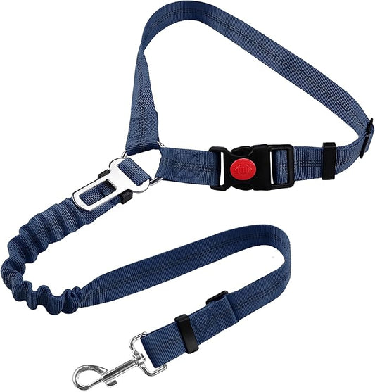 YAOHDAO Dog Seat Belt Harness for Car, Restraint Adjustable with Elastic Bungee Buffer Headrest for Vehicle, 360 Degree Swivel Nylon Pet Safety Seat Belts Heavy Duty Car Harness for Dogs (Blue)