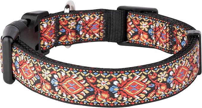 Dog Collars for Small Medium & Large Dogs Puppy Quick Release Buckle, Long Lasting, Adjustable, Strong Durable, Choose from Stunning Patterns and Colors. Red Woven Collar