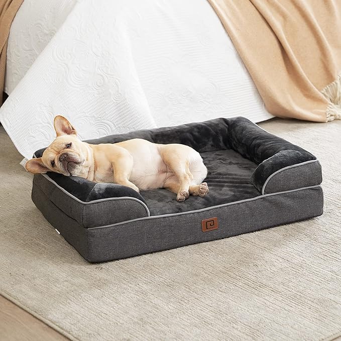 EHEYCIGA Orthopedic Dog Bed for Small Dogs, Waterproof Memory Foam Small Pet Beds with Sides, Non-Slip Bottom and Egg-Crate Foam Medium Dog Couch Bed with Washable Removable Cover, Dark Grey