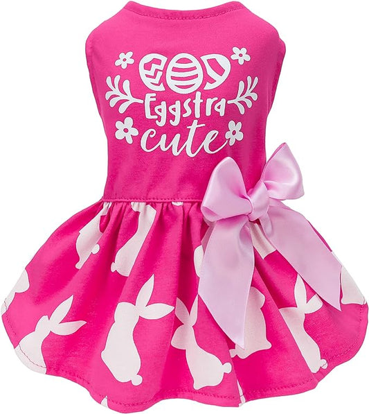 Fitwarm Eggstra Cute Easter Outfit, Bunny Dress, Holiday Clothes for Small Dogs & Cats, Hot Pink, XXS