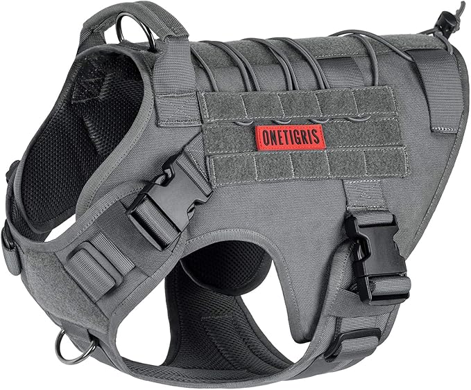 OneTigris Tactical Dog Harness Vest,Adjustable Dog Harness for Large Dogs,No-Pull Service Dog Vest with Hook & Loop Panels(Grey,X-Large)