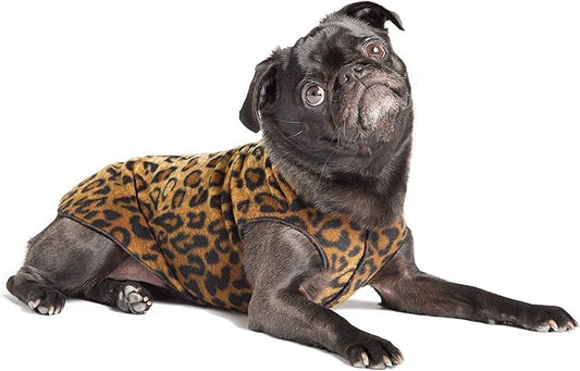 Stretch Fleece Dog Coat, Stretchy Pet Sweater, Machine Washable Pullover for Winter and Fall, Leopard, 12