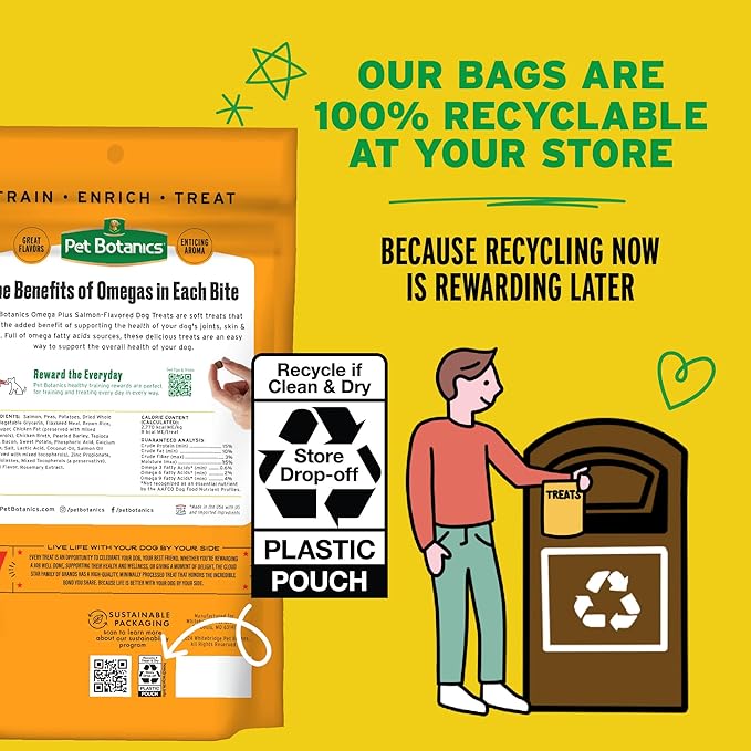 Pet Botanics 12 oz. Pouch Omega Plus, Soft & Chewy, Salmon Flavor, with 500 Treats Per Bag, The Choice of Top Trainers