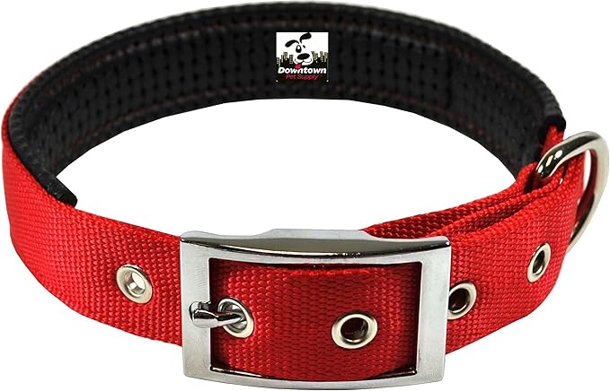 Downtown Pet Supply Deluxe Padded Adjustable Dog Collar - Metal Buckle & D-Ring - Machine Washable & Water Resistant - Red - XL - Extra Large
