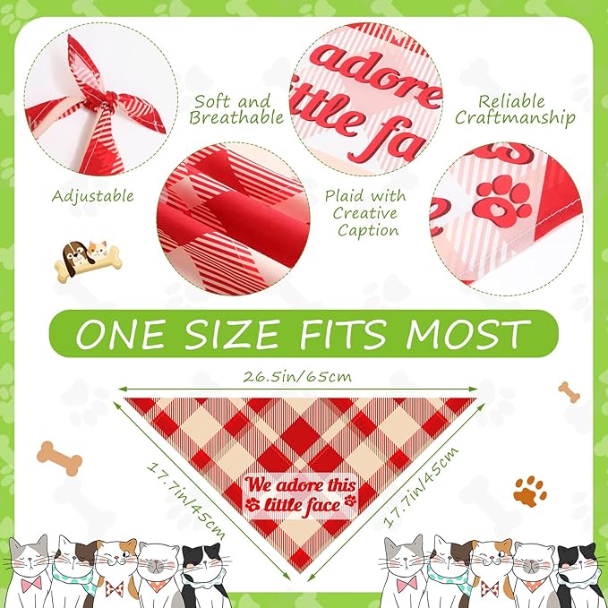 Sweetude 100 Pcs Plaid Dog Bandanas Bulk Paw Print Dog Scarf Bibs Puppy Pet Bandanas with Captions Adjustable Cat Outfit Washable Triangle Scarf Kerchief for Small to Medium