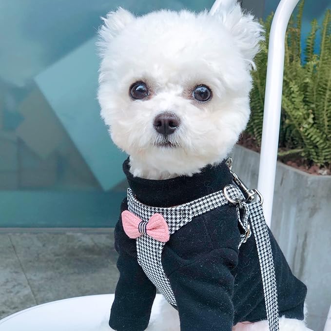 No Pull xs Dog Harness with Multifunction Dog Leash,Soft Adjustable No Choke Escape Proof Pet Harness Vest,Knitted Black-White,XXS