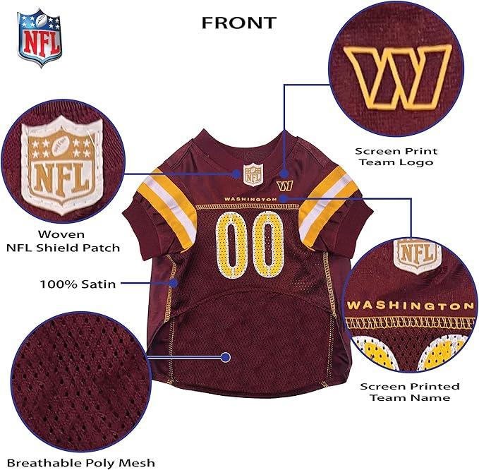Pets First NFL Washington Commanders Dog Jersey, Size Large. Best Football Jersey Costume for Dogs & Cats. Licensed Jersey Shirt