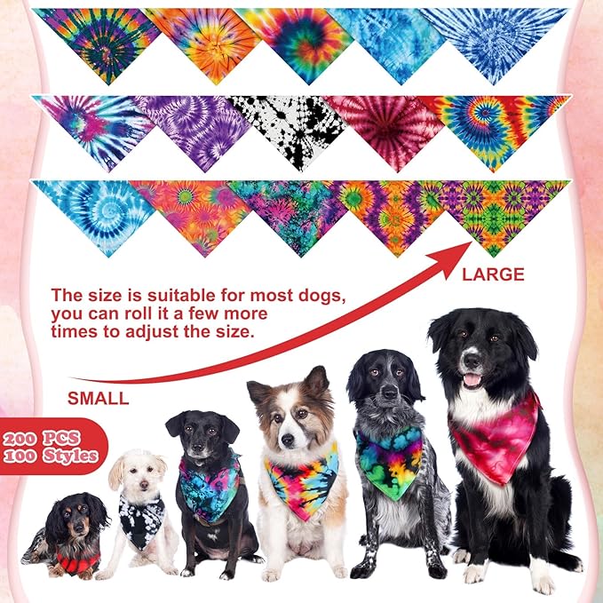 50 Pcs Dog Bandanas Bulk Pet Bibs Colorful Triangle Scarf Pet Bandanas for Medium Large Dogs Spring Summer Birthday Costume Decoration (Tie Dye)