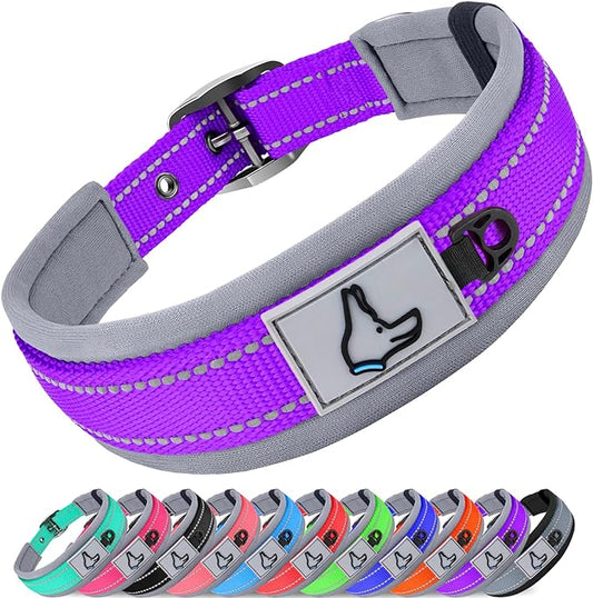 Joytale Dog Collar for Small Dogs, Neoprene Padded and Adjustable, Reflective Wide Heavy Duty Pet Collars with Durable Metal Belt Buckle for Walking, Purple, S