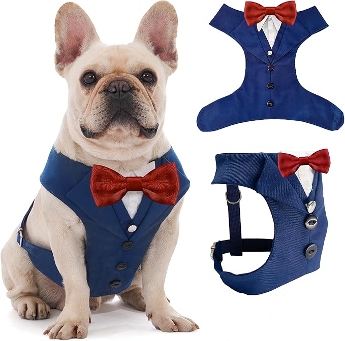 Dog Tuxedo for Wedding Outfit, Dog Suit and Tie Costumes for Birthday, Halloween, Cosplay, Christmas Party, Pet Formal Wear with Bowtie, Tux for Medium Large Dogs, Bulldog, Labrador, Husky