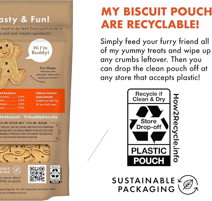Buddy Biscuit 2 lb Bag of Crunchy Dog Treats, Made with Peanut Butter