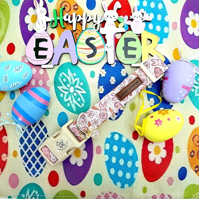 Elegant little tail Easter Dog Collar,Bunny Pattern Pet Collar Pink Durable Holiday Female or Male Adjustable Cotton Pet Collar with Quick Release Buckle for Medium Dogs