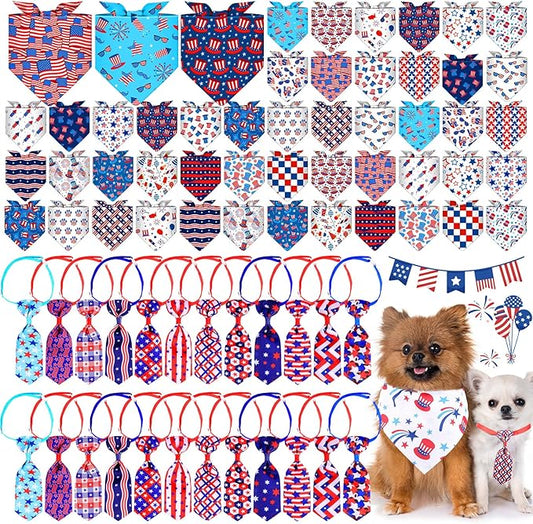 72 Pcs Dog Bandanas Tie Set 4th of July Independence Patriotic Bulks Pet Scarves with American Flag Pattern Adjustable Cute Dog Triangle Scarfs Neck Tie for Holiday Birthday Accessories