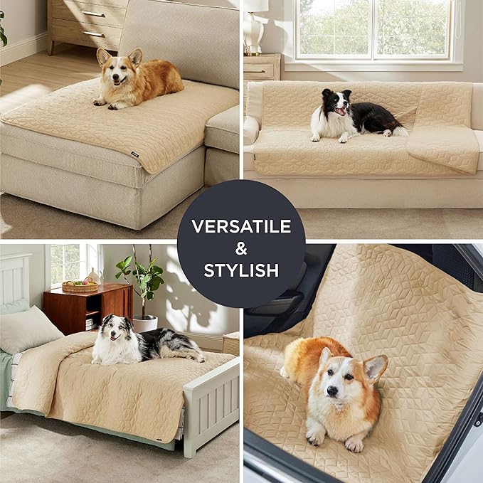 Bedsure 100% Waterproof Couch Cover for Dogs Washable - Non Slip Waterproof Blanket Large for Bed Sofa, Lightweight Furniture Protector Durable for Pet Cat Puppy with Non-Slip Bottom, Beige, 52x82IN