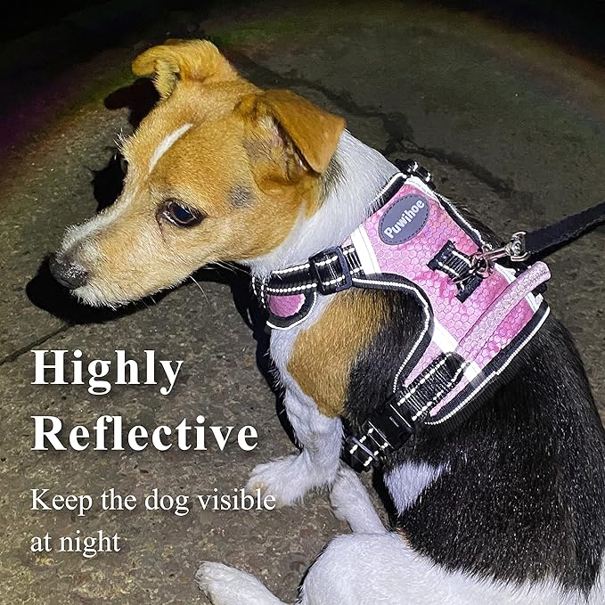 No Pull Dog Harness, Reflective Walking Dog Harness with Easy Control Handle and Front & Back Clips,Adjustable Breathable Soft Padded Dog Vest Harness for Large Medium Small Dogs, Pink,L
