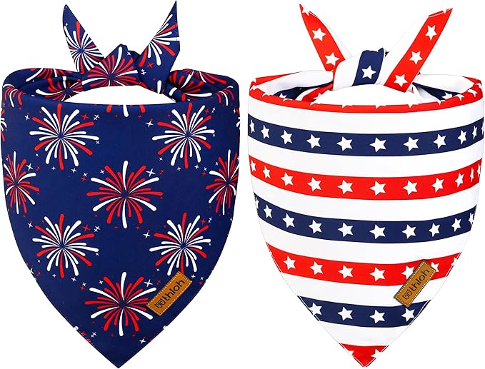 4th of July Dog Bandanas - 2 Pack Reversible USA Patriotic Bandana for Boy and Girl | Premium Durable Fabric | American Flag Pet Scarf for Small Medium Large and Extra Large Dogs (Small)