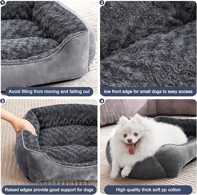 JOEJOY Rectangle Dog Bed for Large Medium Small Dogs Machine Washable Sleeping Dog Sofa Bed Non-Slip Bottom Breathable Soft Puppy Bed Durable Orthopedic Calming Pet Cuddler, Multiple Size, Grey