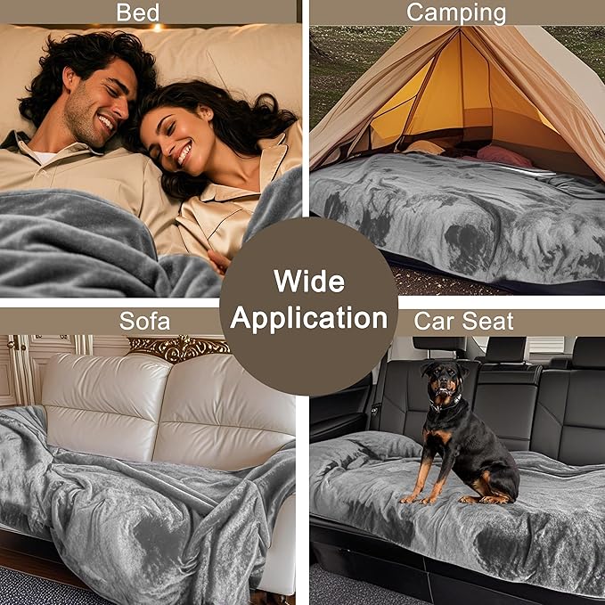 gogobunny Waterproof Bed Blanket, Reversible Sherpa Fleece Throw Blanket for Dog Puppy Cat, Furniture Cover Protects Bed Couch Sofa from Liquid Pee and Pet Fur (Grey, 50x60 inches)