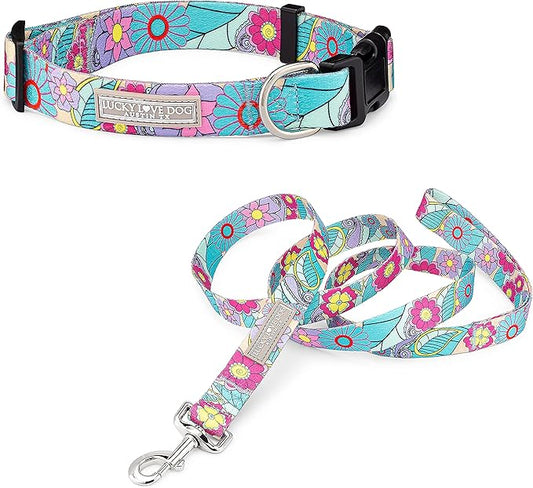 Lucky Love Dog Collar and Leash Combo, Cute Collar and Leash Set for X-Small Female Dogs, Part of Purchase Donated to Rescue (XS, Caroline, Combo)