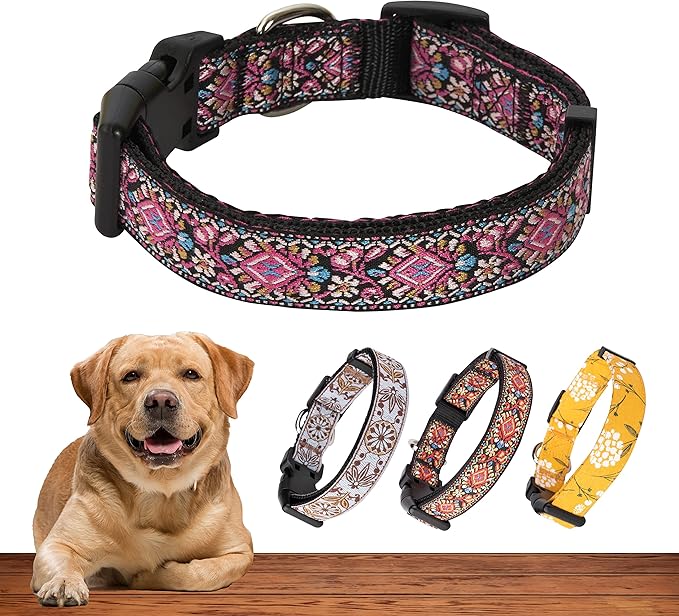Dog Collar for Small Medium & Large Dogs - Woven Pattern on Long Lasting, Adjustable and Strong Puppy Quick Release Buckle, Quality Pink – Get It Now!