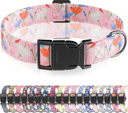 Dog Collar, Cute Floral Puppy Collar for Boys Girls Small Medium Large Dogs, Adjustable Soft Pet Collar Fancy Floral with Quick Release Buckle for Males Females, Pink Floral,XS