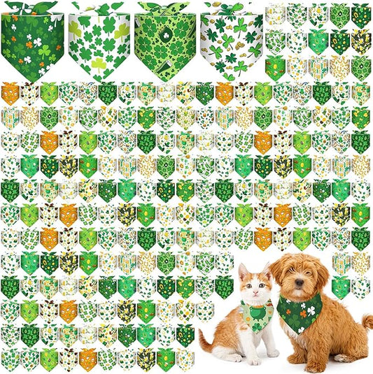 Aliceset 180 Pcs St Patrick's Day Dog Bandana Bulk Shamrock Bandanas for Dog Cute Pet Scarf Bibs Soft Triangle Scarf St Patrick Green Neckerchief for Boy and Girl, Small and Medium Pet