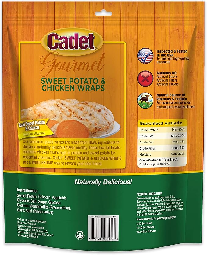 Cadet Gourmet Sweet Potato & Chicken Wraps Limited-Ingredient Dog Chews, Healthy and Natural Training Treats for Small and Large Dogs, 28 oz.