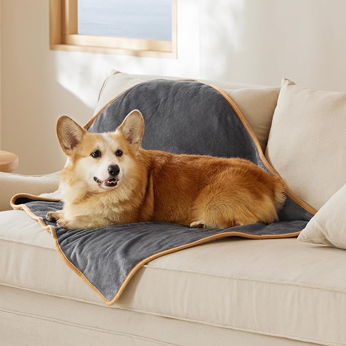 Bedsure Waterproof Dog Blankets for Large Dogs - Large Cat Blanket Washable for Couch Protection, Sherpa Fleece Puppy Blanket, Soft Plush Reversible Throw Furniture Protector, 40"X50", Grey