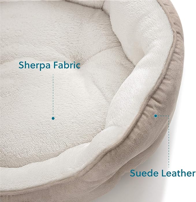 Bedsure Dog Beds for Small Dogs - Round Cat Beds for Indoor Cats, Washable Pet Bed for Puppy and Kitten with Slip-Resistant Bottom, 20 Inches, Camel