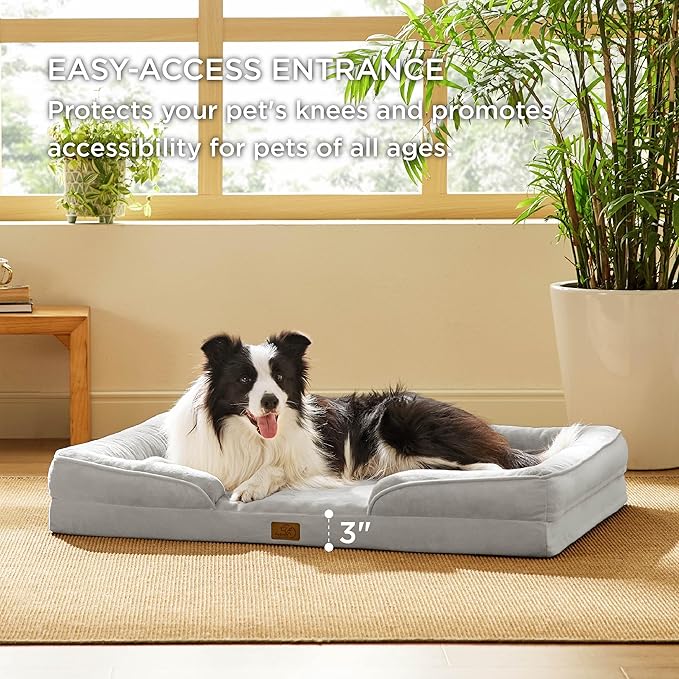 Bedsure Orthopedic Dog Beds Large Sized Dog - Washable Large Dogs Bed Waterproof, Big Comfort Pet Couch with Washable Removable Cover, Supportive Foam Pets Sofa with Nonskid Bottom, Ash Mist