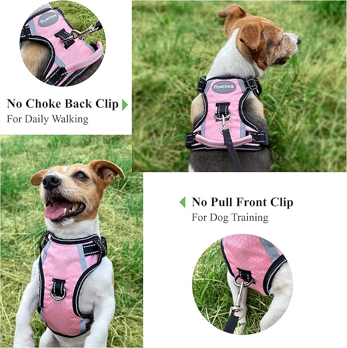 No Pull Dog Harness, Reflective Walking Dog Harness with Easy Control Handle and Front & Back Clips,Adjustable Breathable Soft Padded Dog Vest Harness for Large Medium Small Dogs,Pink,S