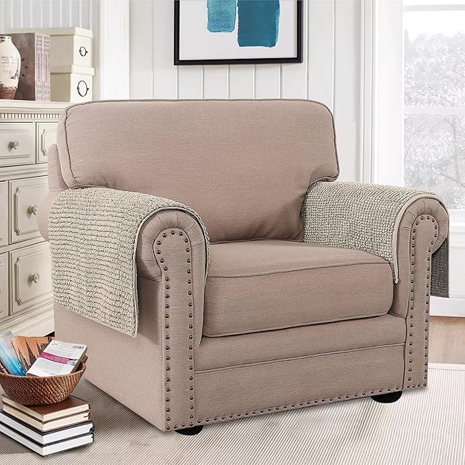 H.VERSAILTEX Plush Chenille Couch Armrest Cover 2 Packs Thick and Soft Sofa Covers Furniture Protector Cover for Pets (27.5" x 27.5", Island Fossi)