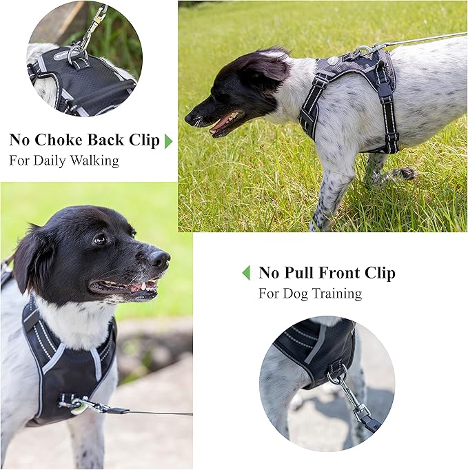 No Pull Dog Harness, Reflective Walking Dog Harness with Easy Control Handle and Front & Back Clips,Adjustable Breathable Soft Padded Dog Vest Harness for Large Medium Small Dogs,Black,L