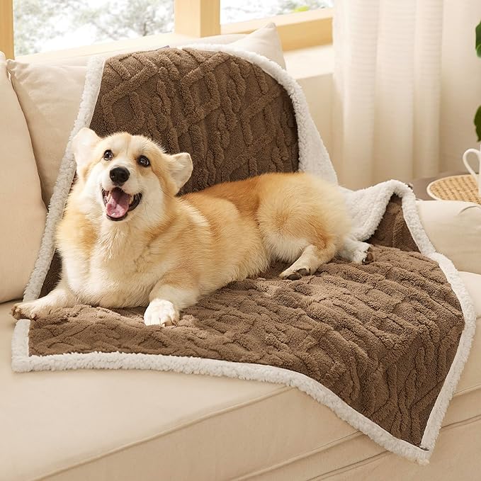 Bedsure Waterproof Dog Blankets for Medium Dogs - Pet Blanket for Couch Protector Washable, Premium Jacquard Coral Fleece Cat Throw Blanket, Soft Plush Reversible Furniture Protection,30"x40", Taupe