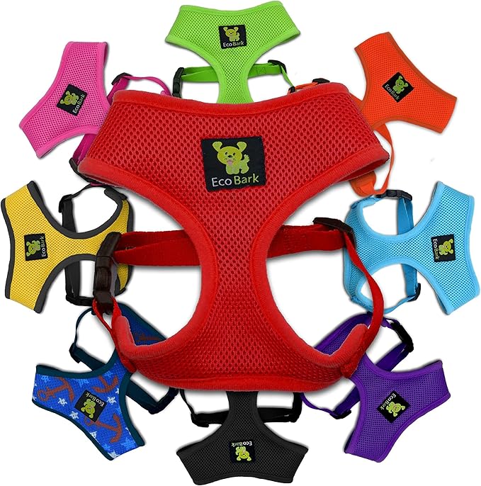 EcoBark Dog Harness - Eco-Friendly Max Comfort Harnesses - Luxurious Soft Mesh Halter - Over The Head Harness Vest- No Pull and No Choke for Extra Small, Toy Breed, and Teacup Dogs (XS, Red)