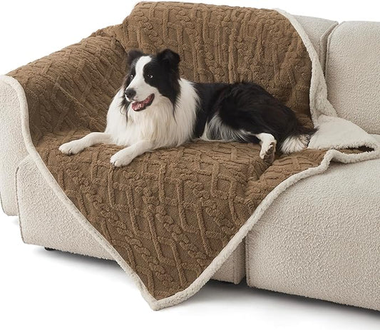 Bedsure Waterproof Dog Blankets for Large Dogs - Pet Blanket for Couch Protector Washable, Premium Jacquard Coral Fleece Cat Throw Blanket, Soft Plush Reversible Furniture Protection,40"x50", Taupe