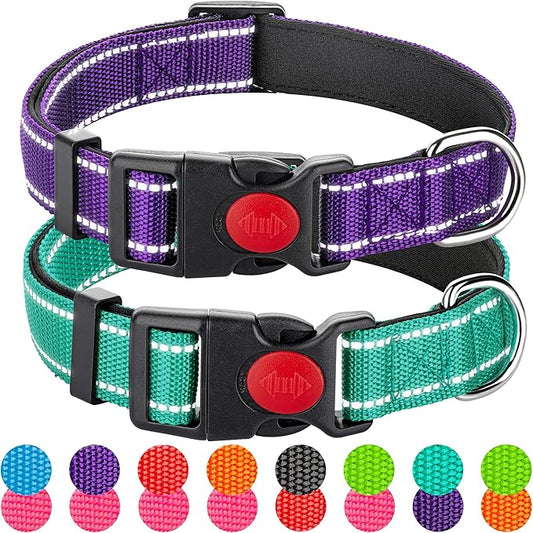 2 Pack Reflective Dog Collars for Medium Large and Small Breed Dogs Male Female,Padded Soft Durable Nylon Neoprene Collar for Puppy Dogs Girl Boy with Quick Release Safety Buckle,Purple,Teal,XS