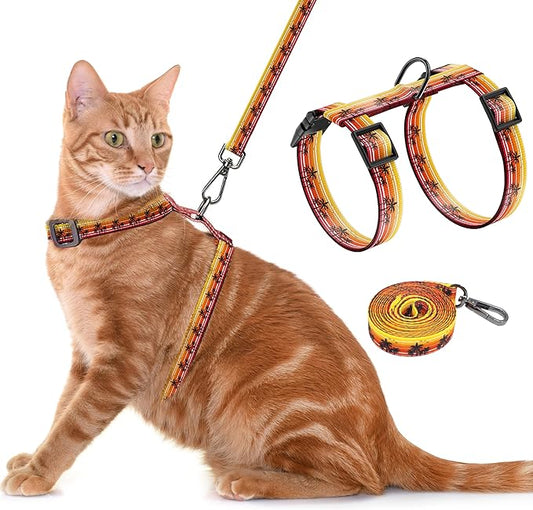 Cat Harness and Leash Set, Adjustable Kitten Harness Escape Proof Cats Harness, Soft Lightweight Walking Travel Pet Harness, Cute Kitty Harness Leash Set for Small Medium Cats, Orange
