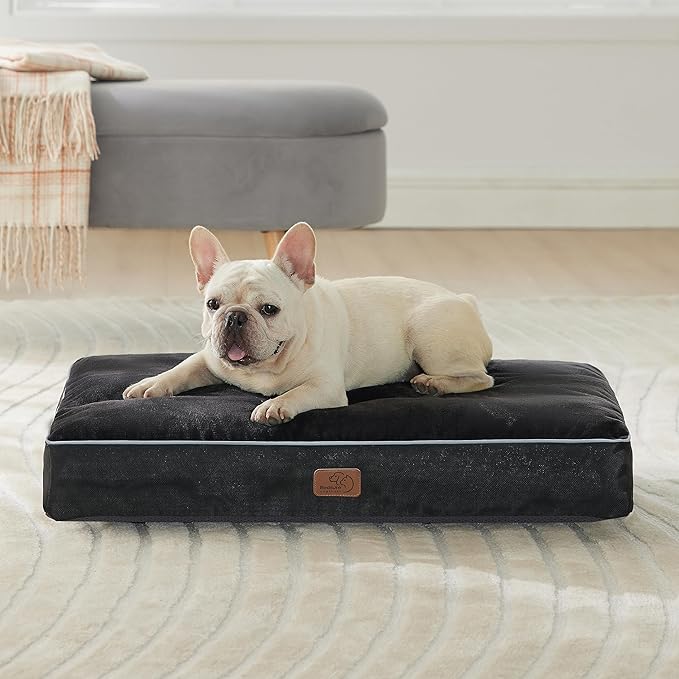 Bedsure Waterproof Dog Bed for Medium Dogs - 4 Inch Thicken Up to 45lbs Pet Mat Pillows with Removable Washable Cover, Black