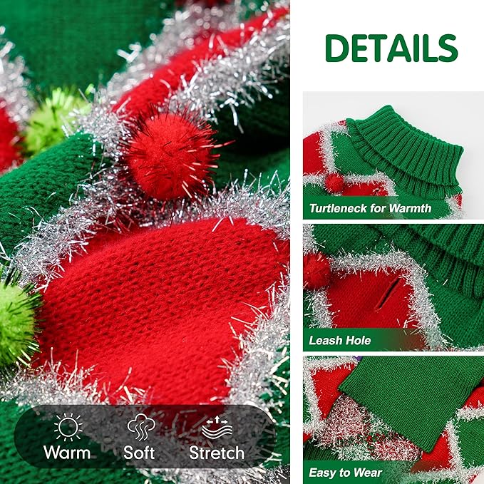 cyeollo Dog Christmas Sweater Turtleneck Dog Sweaters for Small Dogs Girl Xmas Knitted Pullover Puppy Dog Clothes Soft Holiday Outfit, Green Small