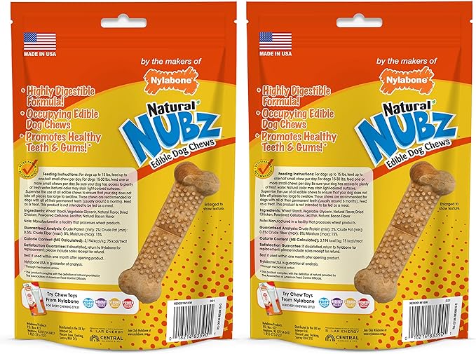Nylabone Nubz Natural Edible Dog Chew Treats for Small Dogs, Long Lasting Dog Bones Made in USA, Chicken Flavor Dental Chews, For Dogs Up to 25 lbs. (32 Count)