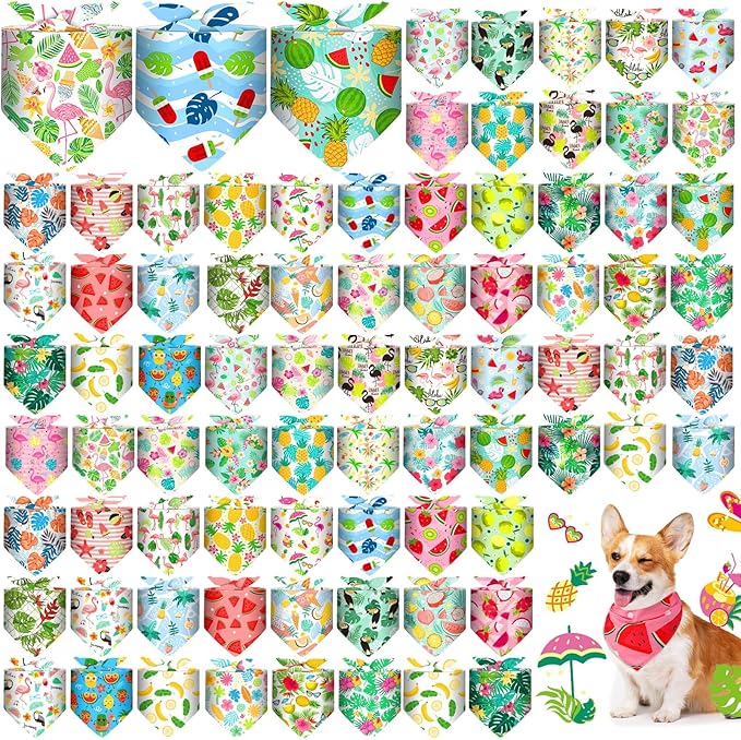 72 Pcs Dog Bandanas Bulk for Summer Adjustable Washable Pet Triangle Scarf Soft Kerchief Bib for Summer Holiday Pet Costume Accessories(Fruit)