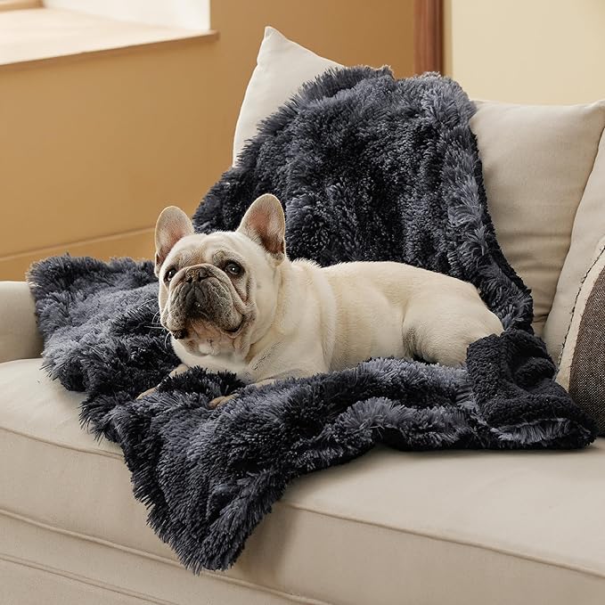 Bedsure Waterproof Dog Blankets for Medium Dogs - Calming Cat Blanket for Couch Protector Washable, Long Faux Fur Pet Throw Blanket for Puppy, Reversible Furniture Protection, 30"x40", Tie-dye Black
