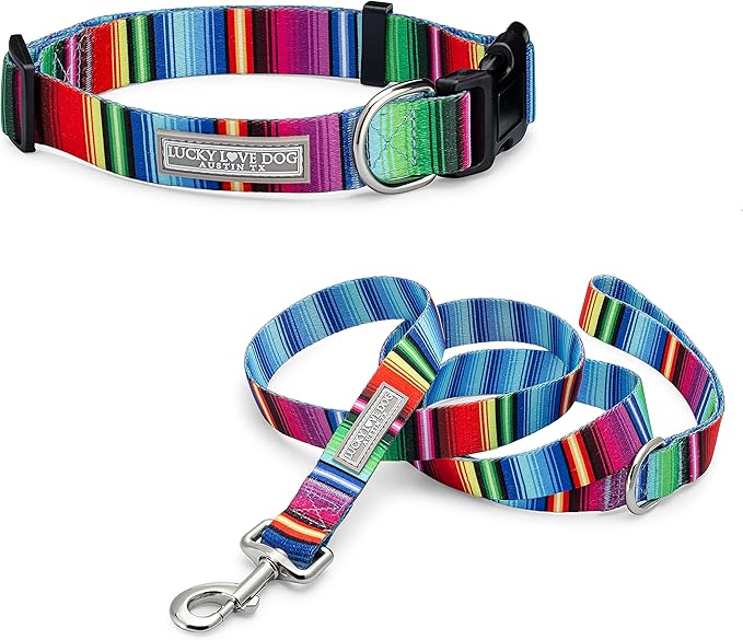 Lucky Love Dog - Adjustable Dog Collar and Leash Set with Easy Click Buckle for Small to Large Dogs, Durable, & Comfortable Collar for Male & Female Dogs, Puppies & Adult Ones - Nacho Combo, Large