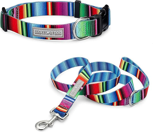 Lucky Love Dog - Adjustable Dog Collar and Leash Set with Easy Click Buckle for Small to Large Dogs, Durable, & Comfortable Collar for Male & Female Dogs, Puppies & Adult Ones - Nacho Combo, XS