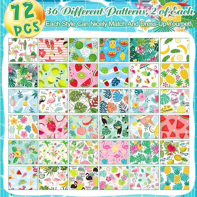 72 Pcs Dog Bandanas Bulk for Summer Adjustable Washable Pet Triangle Scarf Soft Kerchief Bib for Summer Holiday Pet Costume Accessories(Fruit)