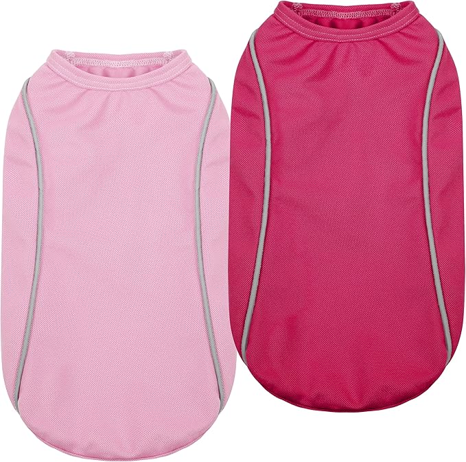 PUMYPOREITY 2Pack Dog Shirt for Small Dogs with Reflective Strip Safety for Night Walking, Soft Breathable Stretchy Tank Top Vest, Lightweight Stretchy Puppy Shirt, Pink, S
