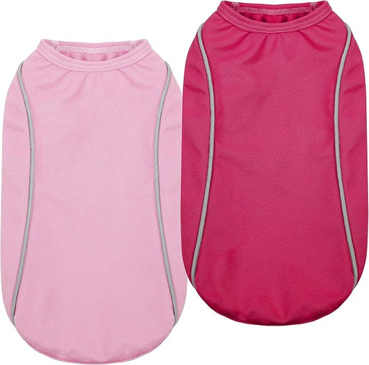 PUMYPOREITY 2Pack Dog Shirt for Small Dogs with Reflective Strip Safety for Night Walking, Soft Breathable Stretchy Tank Top Vest, Lightweight Stretchy Puppy Shirt, Pink, S